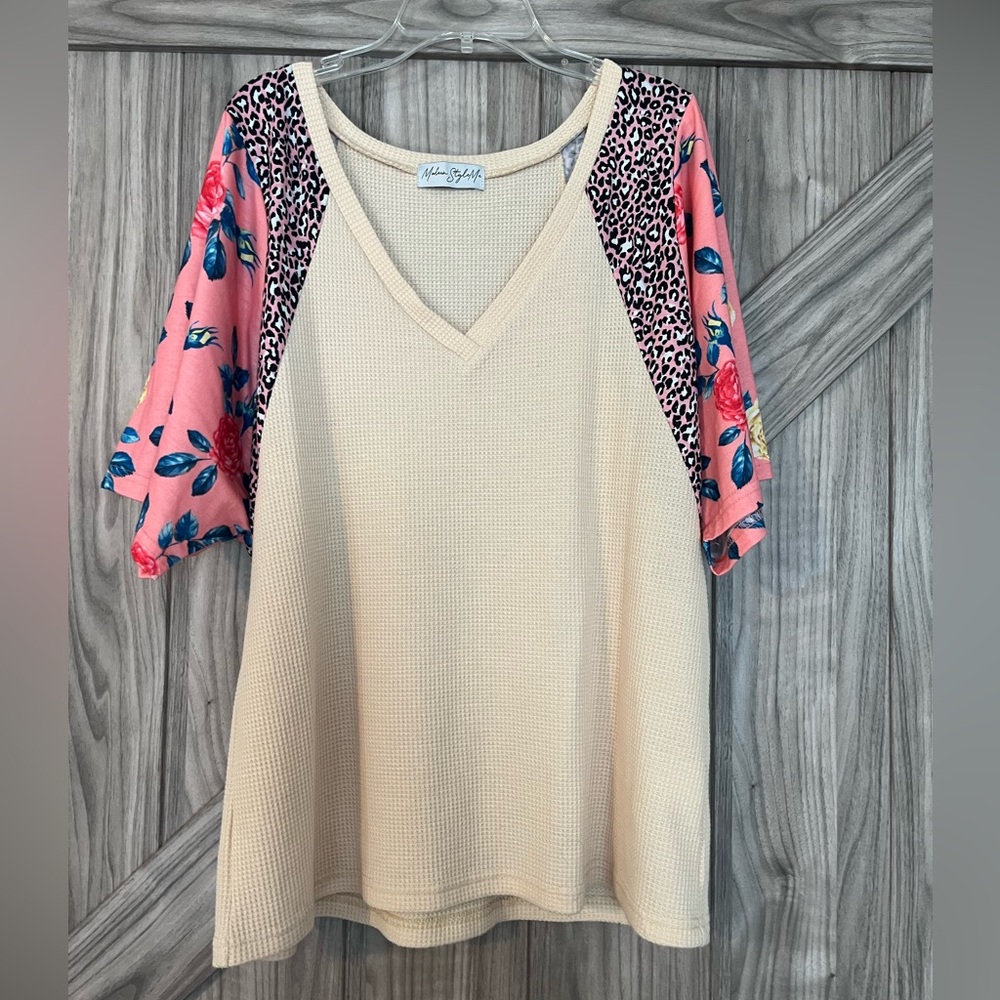 Waffle knit animal print top